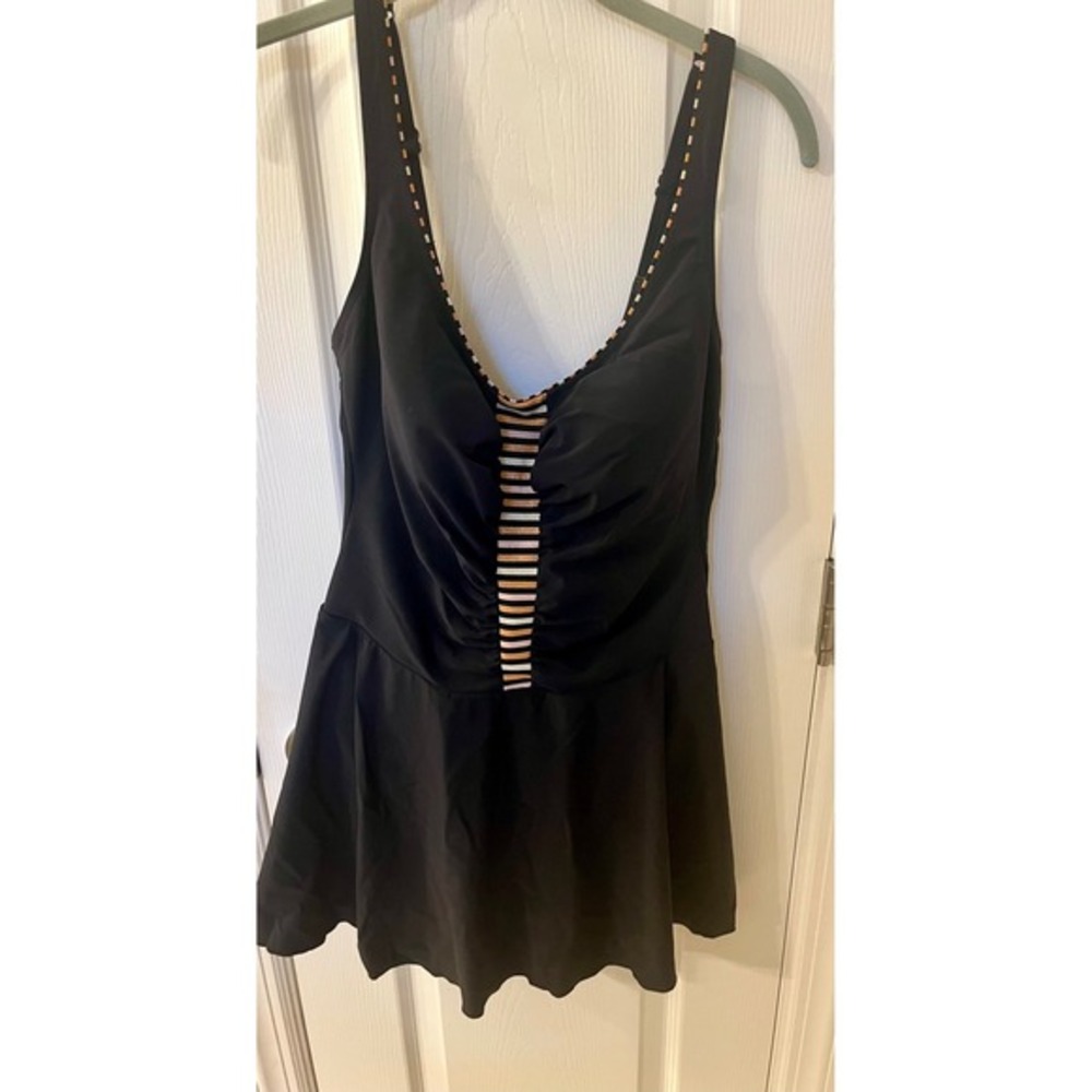 Anita Black Skirted Swimsuit E Cup One Piece Tummy Control Swimdress Size 10